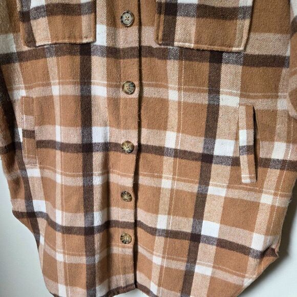 EUC TIME AND TRU PLAID BROWN MIX LONG SHACKET HEAVY SIZE M 8-10 - Picture 11 of 16
